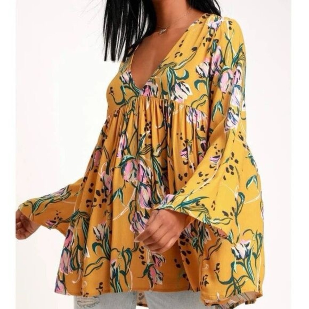 Free People Floral Flowy Blouse